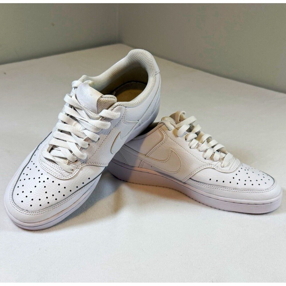 Nike Court Vision Low Top Leather LaceUp Sneaker Triple White Women 8 CD5434-100